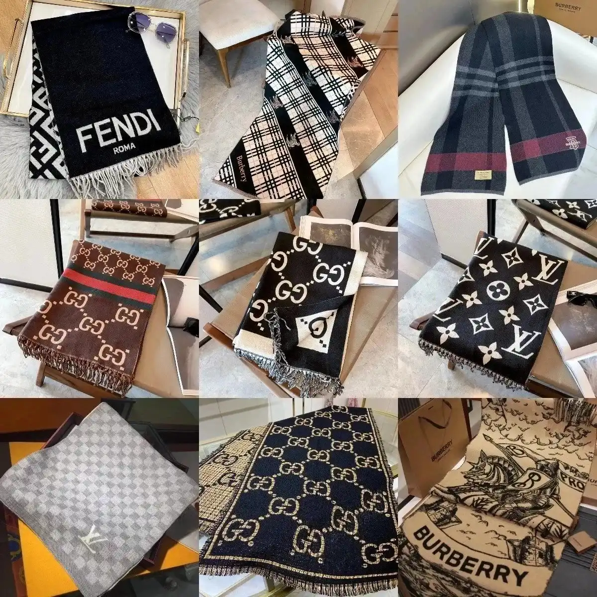 Burberry Check/LV Monogram/Fendi FF/Gucci GG Supreme Scarf [21 styles]