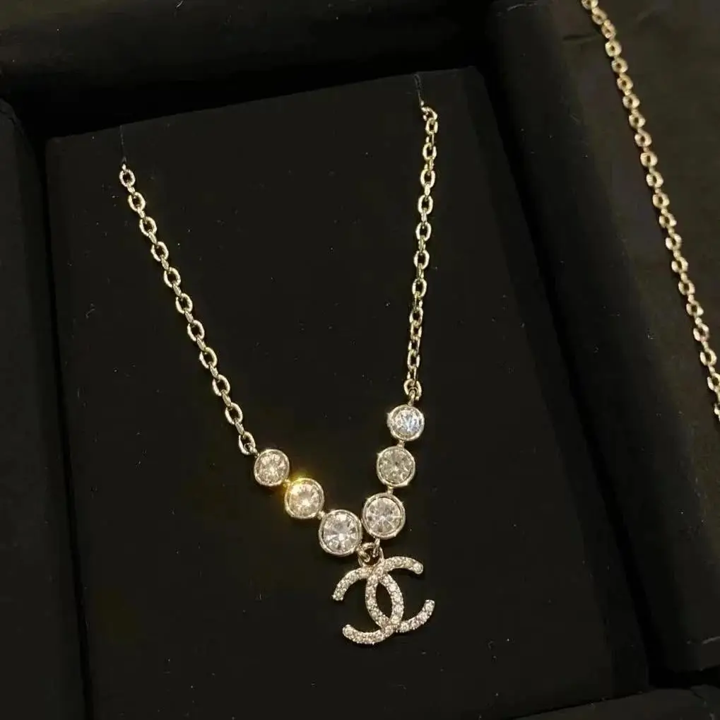 Chanel CC Logo Crystal Pendant Necklace