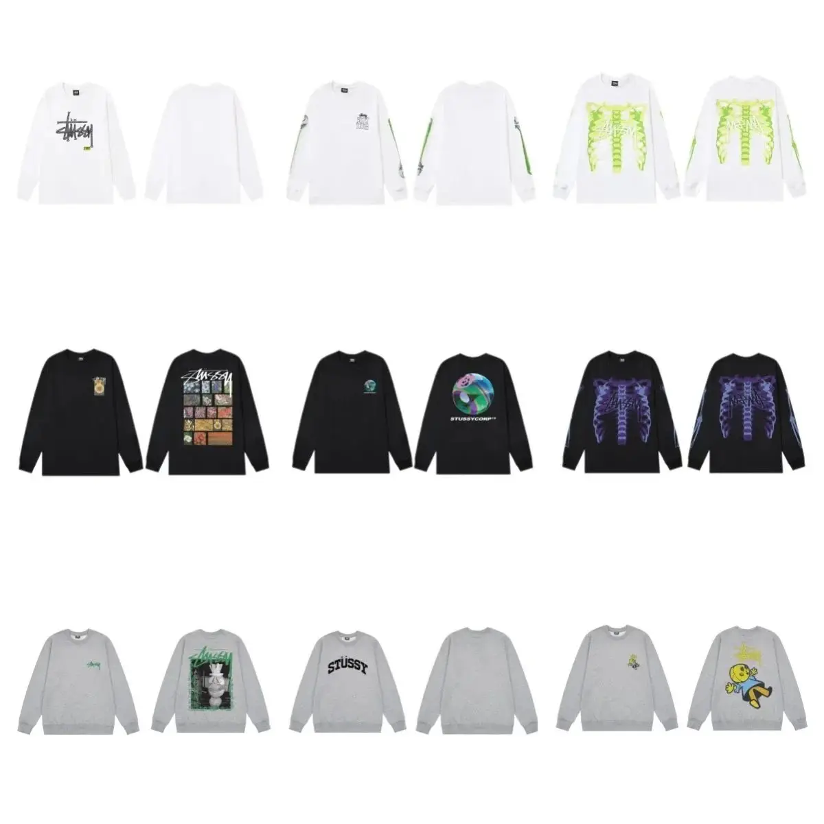 Stussy Dinosaur Graphic Crewneck Sweatshirt - Black